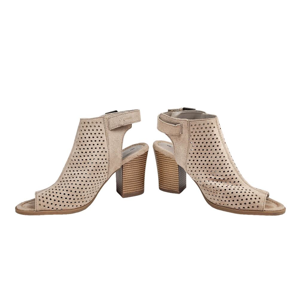 Time and Tru Covered Leather Wedge Sandals Slingback Ankle Strap Heels Tan 8